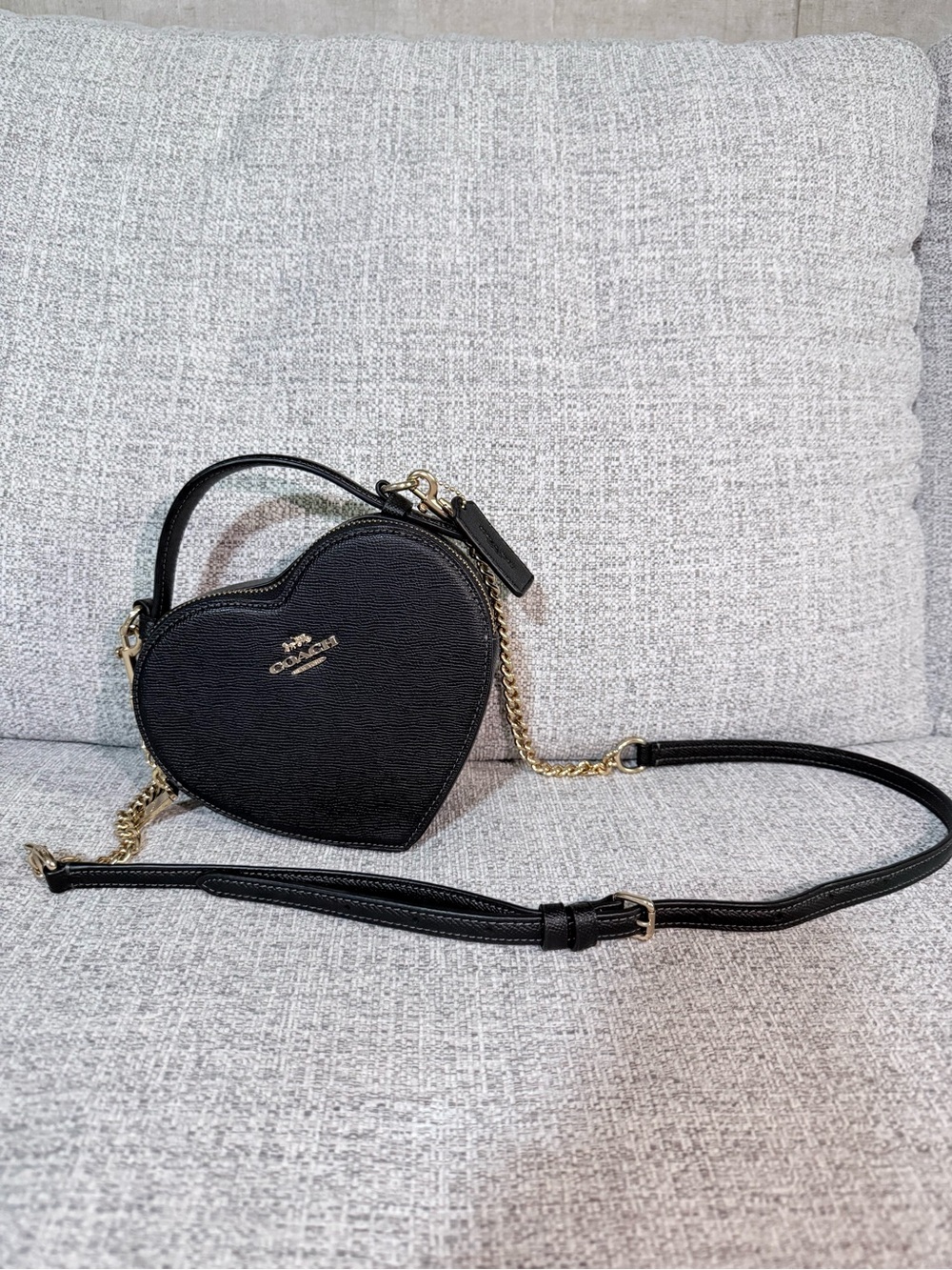 Coach Black Heart-Shaped Crossbody with Gold Hardware